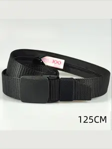 Men's Nylon Tactical Waist Belt with Plastic Buckle, Outdoor Anti-Theft Zipper Woven Leather Belt, Hidden Money Belt, Street Style Belt, Adjustable Buckle