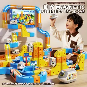 Magnetic Track Car Set，167 Pcs | Bendable 3D Floating Track Builder STEM Toy with Motorized Cars | Engineering Construction Playset for Kids Ages 3-8 | Boys Girls Gift