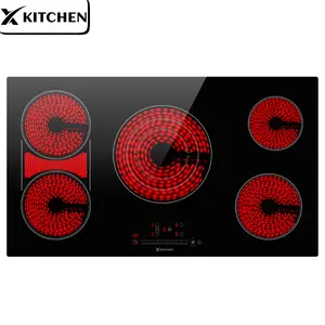 XKITCHEN Electric Cooktop 36 Inch Ceramic Stove 5 Burners 220-240V Black Touch Control Child Lock 9 Power Levels Timer 9200W Easy Clean