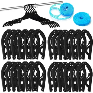 24 count Travel Hangers,Portable Folding Clothes Hangers Travel Accessories,Foldable Clothes Drying Rack,Clothes Hangers with Clotheslines,Black Non Slip Clothing Hangers