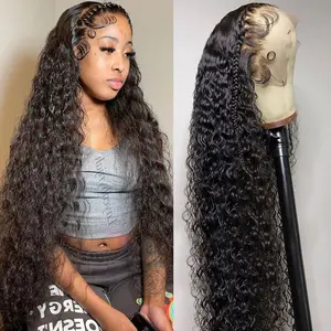 LOOKEYEME 13x4 Deep Wave Lace Front Wig 180% Density Transparent Lace Frontal Wigs For Women 100% Human Hair Pre Plucked Crimped Pattern