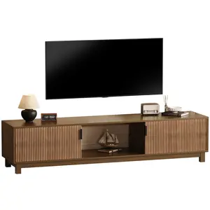 GARVEE Modern Mid-Century Fluted TV Stand 70 Inch – Wooden Entertainment Center with Adjustable Storage Shelves – Long Media Console for Living Room – Fits TVs up to 80 Inches – Farmhouse Style Meets Sleek Design – Ample Storage, Easy Assembly