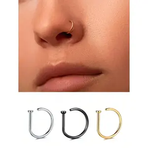1Pc/3Pcs Women Fake Piercing Nose Ring Hoop Septum Non Piercing Nose Clip Rock HipHoop Stainless Steel Fashion Punk Body Jewelry