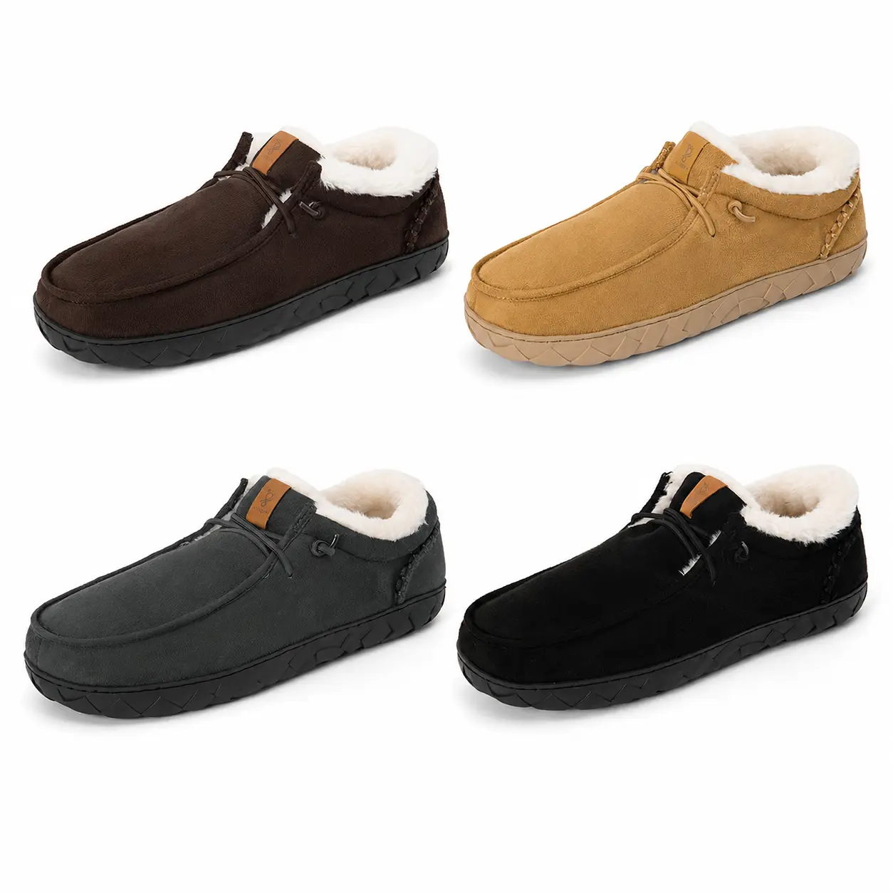 XJYQZFJT Men’s Footwear - 2-Pair Plush Moccasin Slip-On Slippers, Elastic Band Ankle, Plain Round Toe, Soft, Non-Slip Rubber Sole, Coldroom Cozy, All Season Indoor/Outdoor Shoe, Father’s Day Gift for Dad
