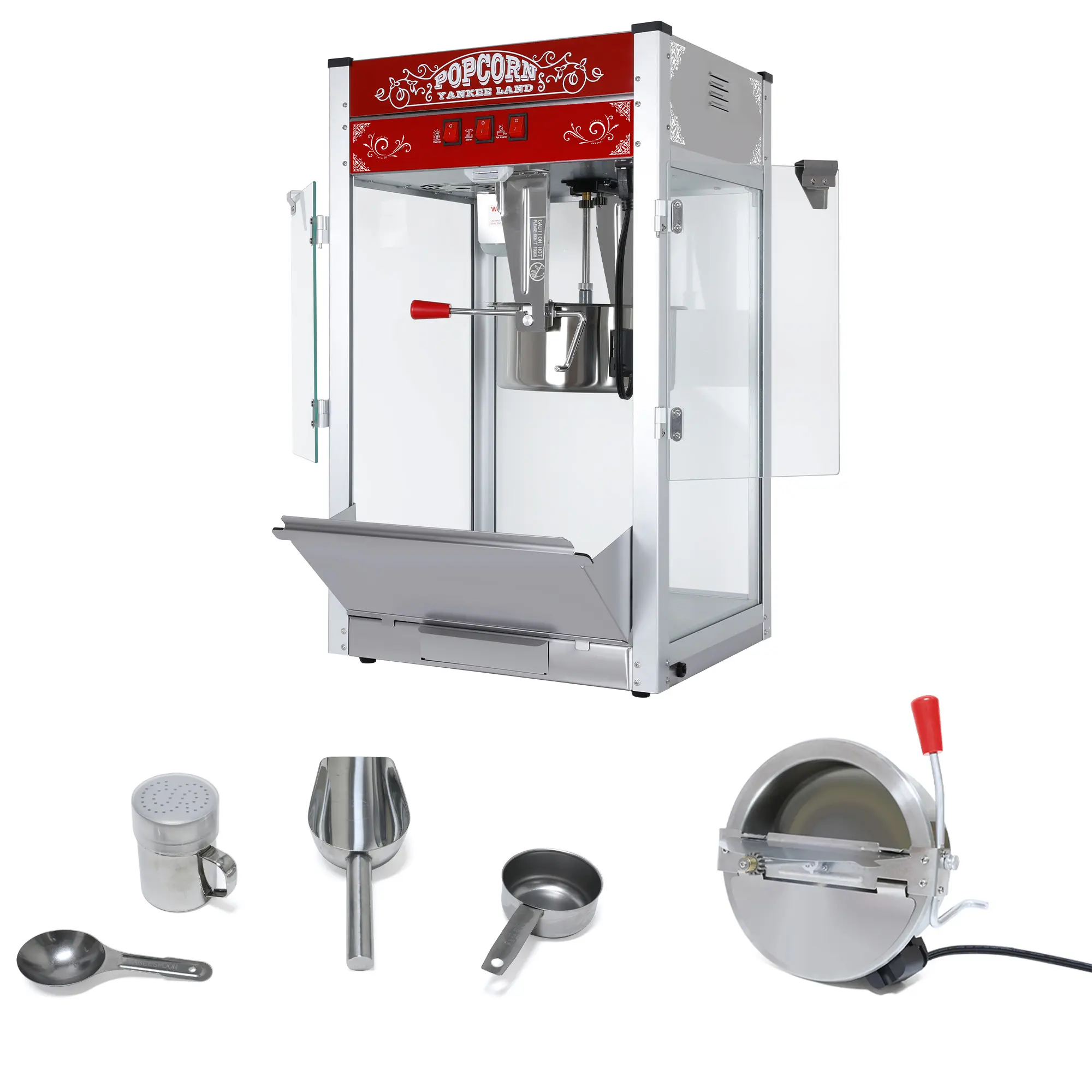 Corded 16oz Countertop Commercial Theater-Style Popcorn Maker Machine, 1440W Durable Popper with Cold-Rolled Steel Frame, 3-Switch Control, Heat Resistant Tempered Glass Doors, Easy-Remove Scoop, 2 Spoons, Red for Sports Fans (80 Cups/640 Oz per Batch)