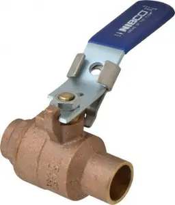 NIBCO 3/4" Bronze Body Full Port 2-Piece Inline 1-Way Flow Ball Valve, Lock Lever Handle, Solder Ends, 600 WOG, 150 WSP NJ830L8