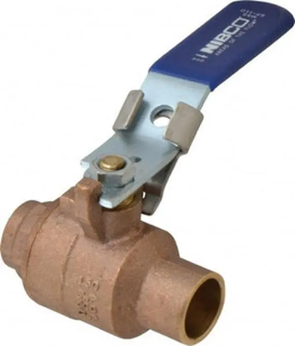 NIBCO 3/4" Bronze Body Full Port 2-Piece Inline 1-Way Flow Ball Valve, Lock Lever Handle, Solder Ends, 600 WOG, 150 WSP NJ830L8, 1 Ball Valve, 1 Lock Lever Handle