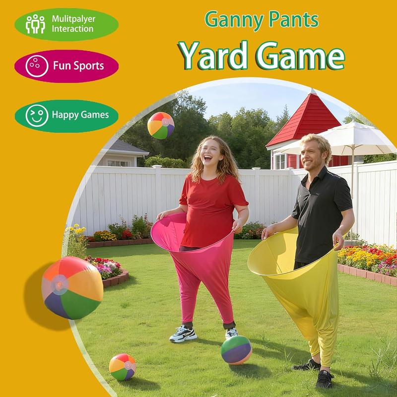 6 Pcs Granny Pants Yard Game, 2025 New Funny Giant Stretchy Pants, Granny Pants Outdoor Game with 4 Bouncy Balls & 1 Pump & 1 Granny Pant ( Random Color )