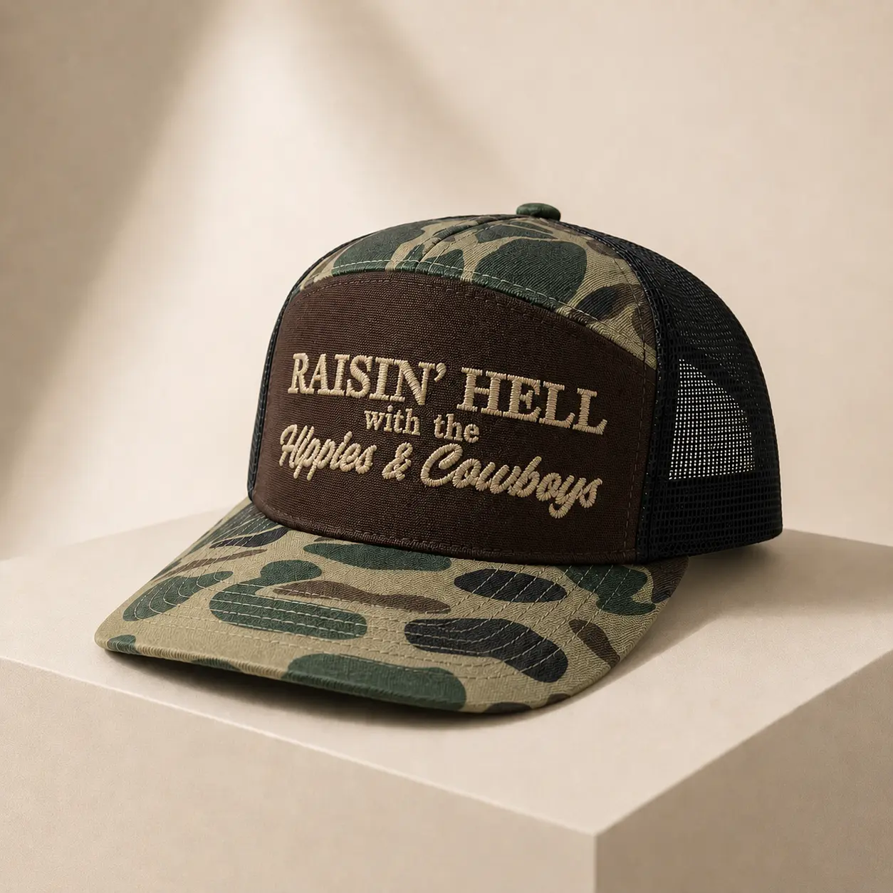 Adjustable Camo Trucker Hat Curved Brim Streetwear Cap