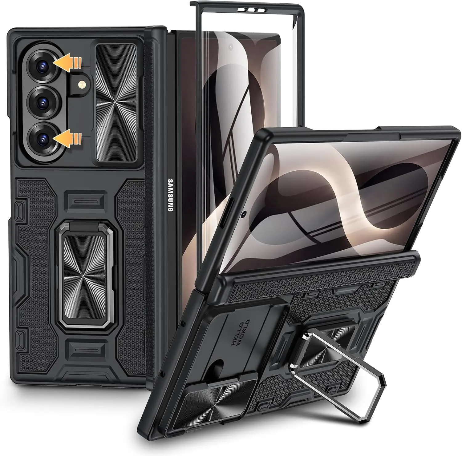 AnyMoon for Galaxy Z Fold 8 Ultra/Z Fold 8/Z Flip 8 Case with Built-in Hinge & Screen Protector, Samsung Case with 360° Rotating Kickstand & Camear Cover Heavy Duty Drop Protection Rugged Phone Case