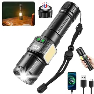 1PC Flashlights High Lumens, Rechargeable Flashlight  with Magnetic, 9 Modes LED Flashlight with COB Sidelight, IPX4 Waterproof , LED Flashlight with LCD Digital Display, LED Flash Light Long Lasting, Tactical Flashlight for Camping, Hiking, Dog Walking