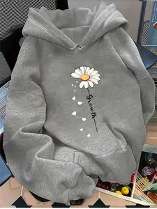 Women's Casual Floral Print Sweatshirt, Loose-Fitting Elegant Sports Hoodie, All-Season Versatile Top, Cute and Trendy Design