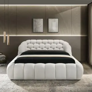 Nova Cloud-Inspired Upholstered Bed in White Chenille – Low-Profile Modern Design with Sculpted Frame – By FOA