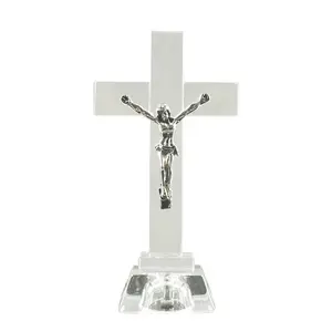 Crystal Jesus for Cross Statue Home Church Desktop Decoration Craft Ornament