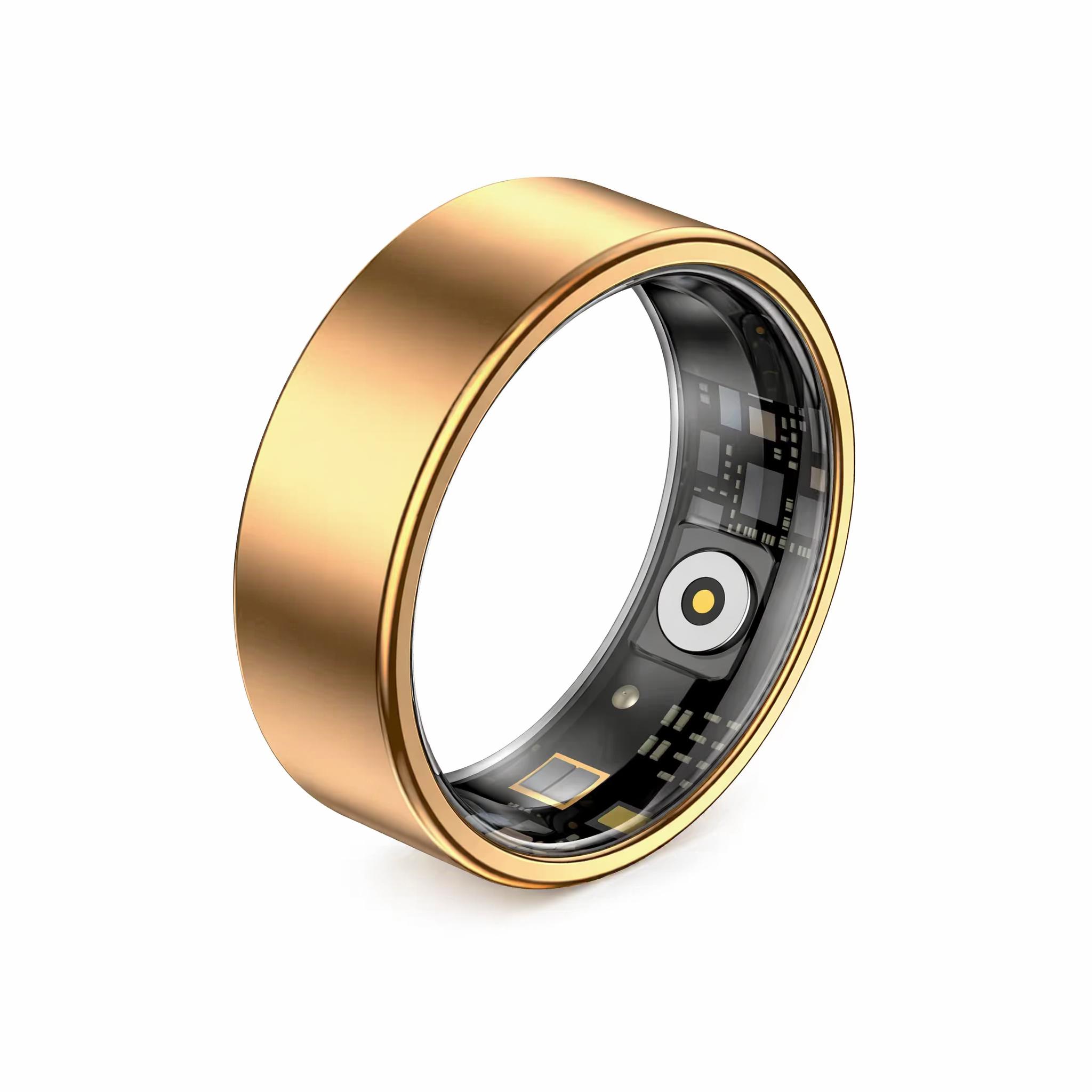 Mirlray Unisex Smart Ring Wearable Tech Fitness Tracker - Blood Oxygen, Blood Pressure, Heart Rate Monitoring, Sleep Tracking with Report, Calorie Tracker, Magnetic Charging, Long Battery, Waterproof, Android App Sync, Gold Size 7 for Adults