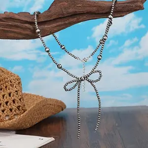 Bow Pearl Cowboy Cowgirl Navajo Pearl Necklace Women'S Western Bohemian Beaded Necklace