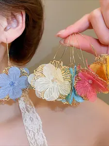 A pair of candy-colored flower fashion earrings, sweet and cute holiday style, suitable for daily life and vacation