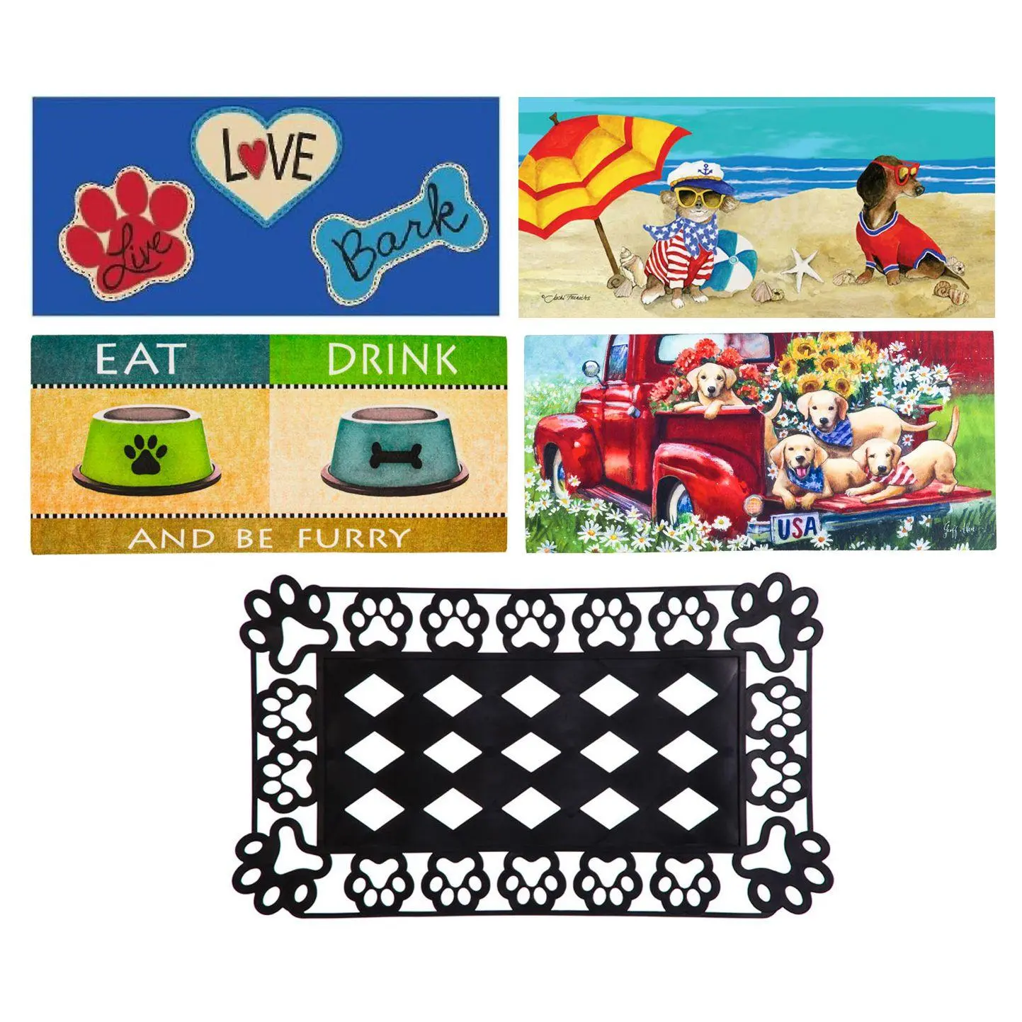Evergreen Dog Lovers Set of 4 Sassafras Mat Insrts & Mat Tray