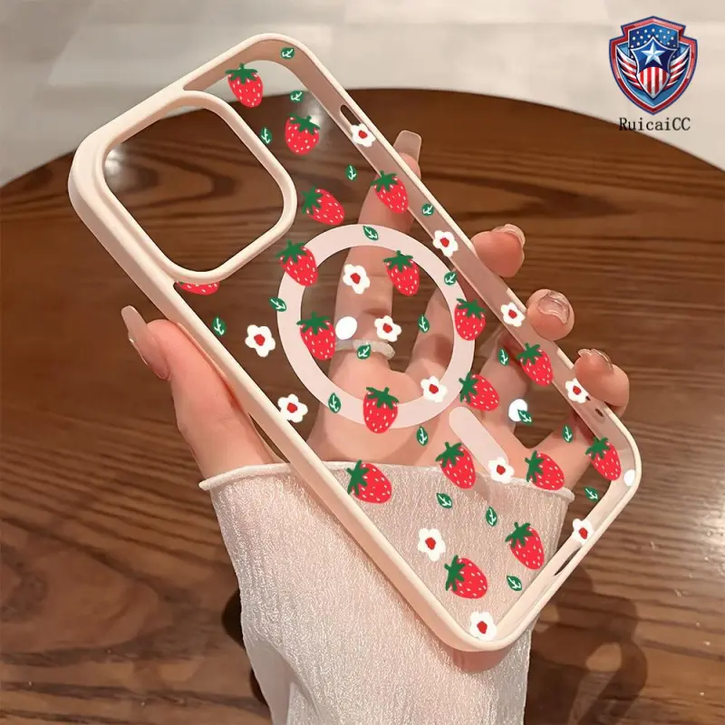Premium Magnetic Case for iPhone11/12/13/14/15/16/promax Strawberry Floral y2k cased MagSafe Ready, Anti-Fall, Springtok and Ultra-Thin Design | Perfect for Everyday Use Protector Screen Protector Aesthetic Resistance Protection Protective