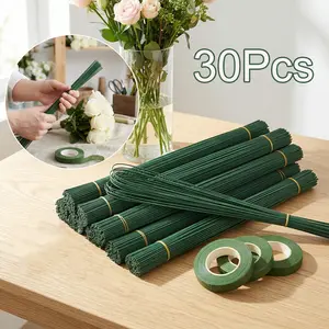 20cm/30cm/40cm -30 simulated flower wrapped with adhesive branches, 2mm diameter, green wire flower stems, DIY handmade simulated flower stems