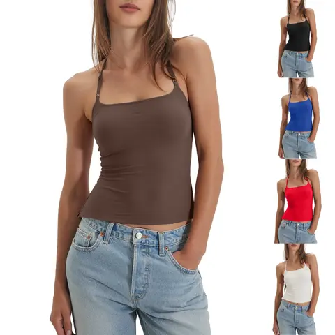 SCUSTY Women's Halter Neck Tank Top Double Lined Backless Crop Camisole Slim Going Out Top