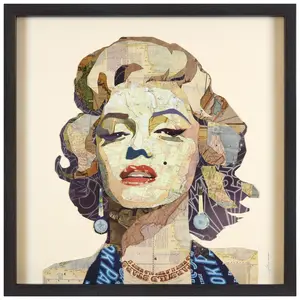 "Homage to Marilyn" Hand-made dimensional art collage, under glass, encased on a black shadow box frame, signed by EAD Co-op artist Alex Zeng