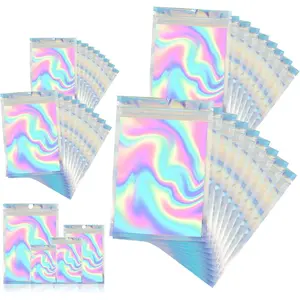 120 PCS Smell Proof Mylar Bags Resealable Odor Proof Bags Holographic Packaging Pouch Bag with Clear Window for Food Storage  Candy Electronics Storage, 4 Sizes
