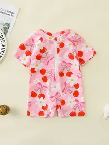 Baby Girl Bow Print Swimsuit, Sweet One-Piece Swimwear, Cute Fitted Design, All Seasons, No Ca Prop 65 Warning, Toddler Swimsuit