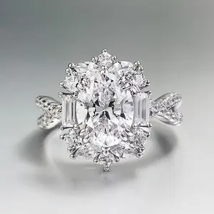 2025 Luxury Design Oval Pigeon Egg Carat Diamond Ring White Cluster Setting Elegant Ring for Women