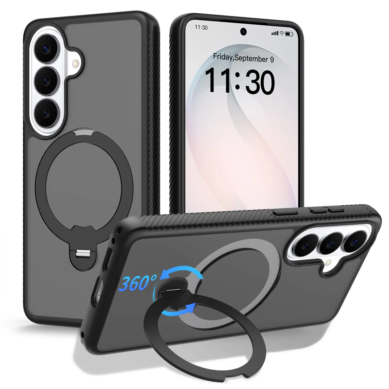 Magnetic Metal 360° Rotating Stand Smartphone Case, MagSafe Compatible, Military Grade Shockproof, Full Camera Cover, Slim Non-Slip, Flash-Friendly, Protected Button Cellphone Accessories (Orange, Blue, Black, Green)