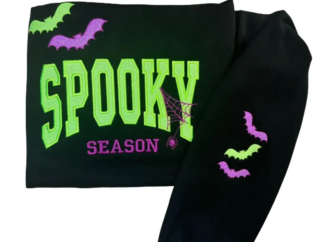 Spooky Embroidered Glitter Crewneck Womenswear Hoodie Sweatshirts