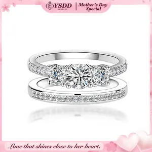 【#281 Trilogy】Plum blossom Round Cut Synthetic Moissanite 3 Stone Engagement Rings 1.1ct D Color VVS1 Round Cut 925 Sterling Silver Anniversary Wedding Promise Ring for Women