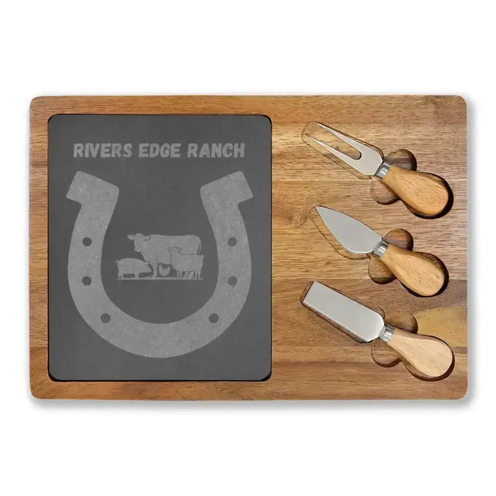 Engraved Charcuterie Board with Cheese Knives Inset Personalized Gifts