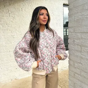 Floral Puffer Jacket-Pink Multi
