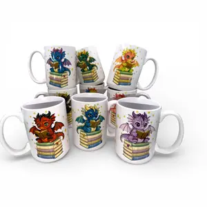 15 oz Bookish DRAGON Ceramic Mugs — Original Designs by Author & Artist Wendy Owens