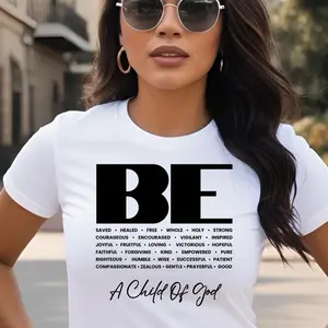 Christian Women's Letter Print Short Sleeve Tee - White Tops for Women, Womenswear, "A Child of God" Design
