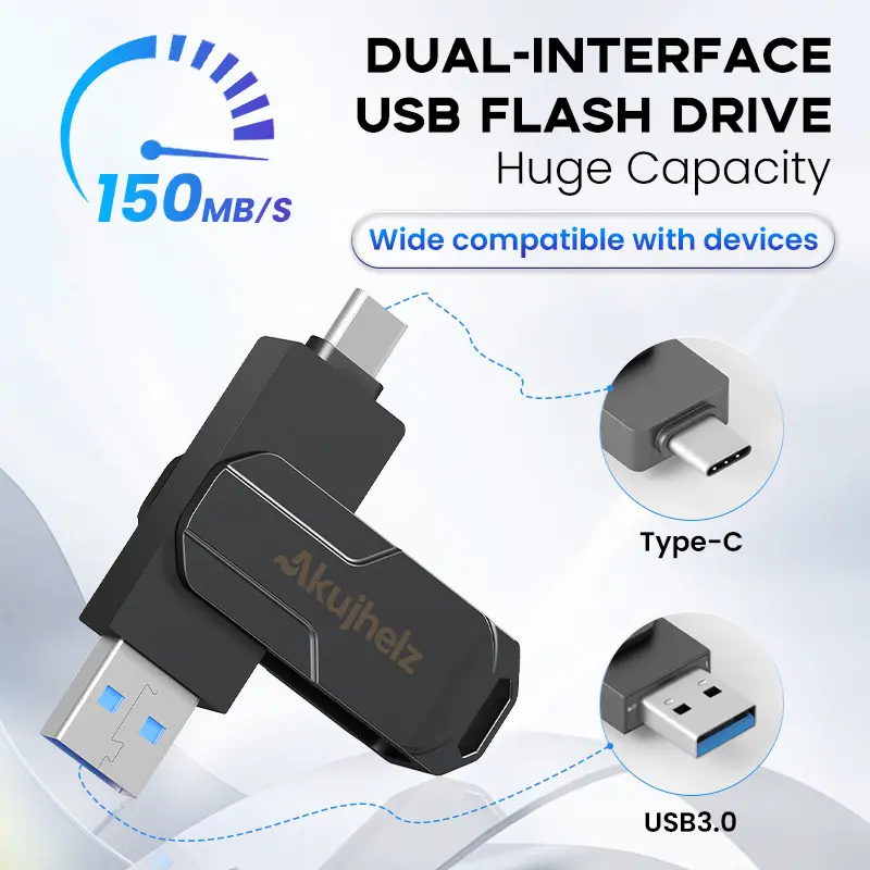 1 PC Class 3 High-Speed USB 3.0 Portable SSD Flash Drive - 150MB/s Reading Speed, External Storage for Content Creators, Photographers, Laptops, iPhone & Android Devices