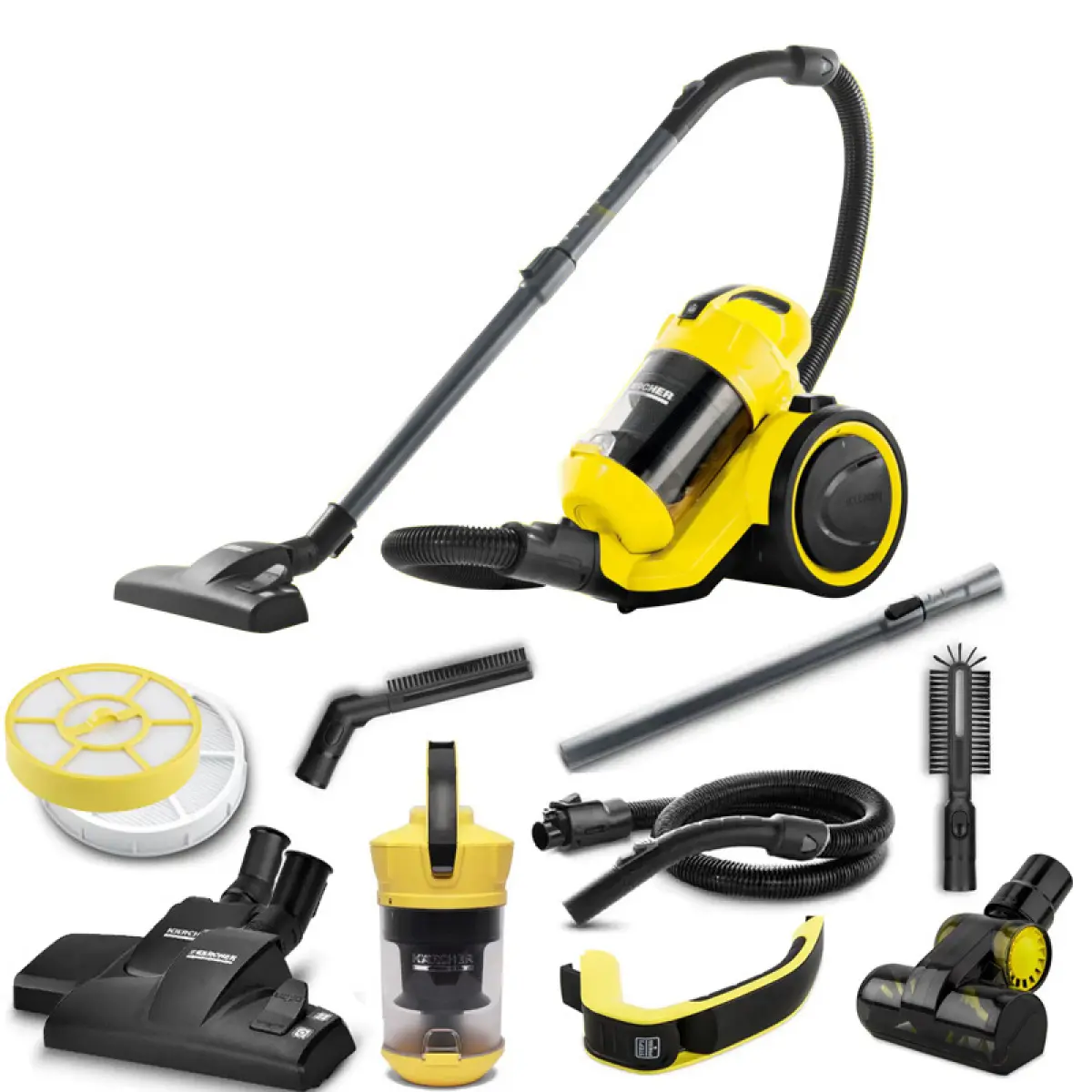 Karcher Cylinder Vacuum Cleaner Accessories Kit (Compatible with VC2-3, VC3, VC3 Plus) - HEPA Filter, Suction Heads, Floor Brush, Fine Crevice Brush, Cleaning Tools, Telescopic Tube, Handle Assembly, Dust Canister Assembly, Suction Tube, Dust Canister Ass