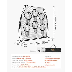 VEVOR 8x 8 ft Football Trainer Throwing Net, Training Throwing Target Practice Net with 6 Target Pockets, Knotless Net Includes Straps and Portable Carry Case, Improve QB Throwing Accuracy, Black