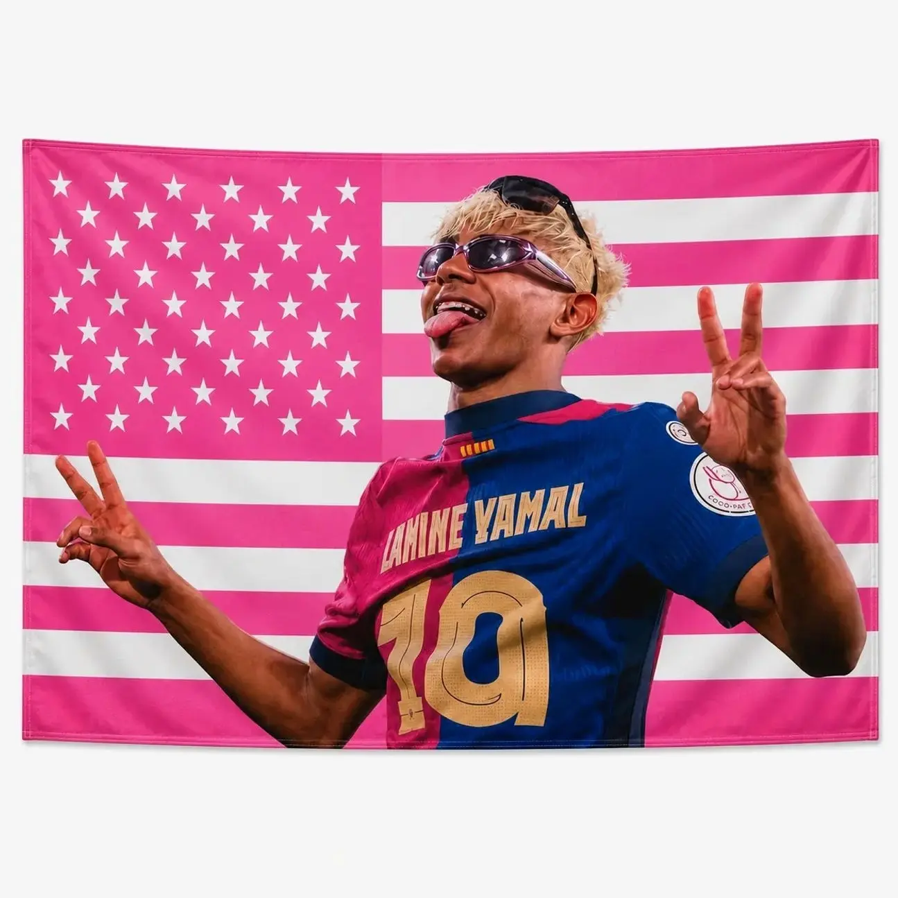 Lamine Yamal Pink American Flag Tapestry, Spain Sports Flag