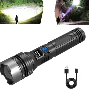 2-In-1 Strong Flashlight Power Bank, Digital Display, Rechargeable, Zoomable, Adjustable Brightness, Outdoor Emergency Camping Accessory, High Performance Flashlight