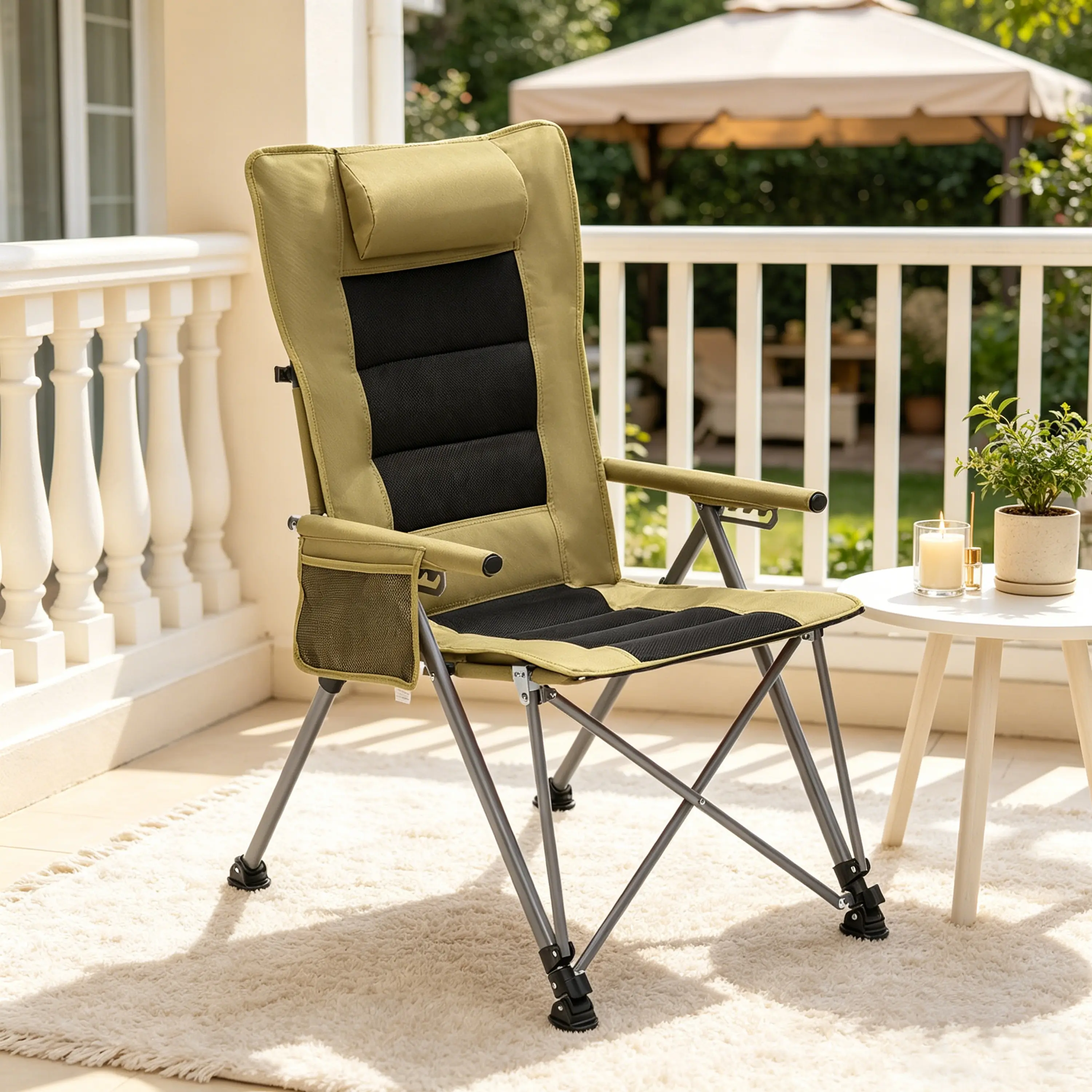 Dufominc Orange + Oxford Fabric 5-Position Adjustable Reclining Camping Chair - Double-Layer Padding, Easy-to-Clean Surface, Angle Locking, Side Pocket, Carry Bag, Heavy-Duty Portable Outdoor Patio Chair for Camping, Beach Outings, Locking In Angles, Egon