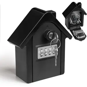 Key Lock Box with Combination lock & Key lock, Portable Large Capacity Key Storage Box Wall Mounted, Resettable Code,   Lock Box for , Office, Garage, Realtors Black(1 Pack)