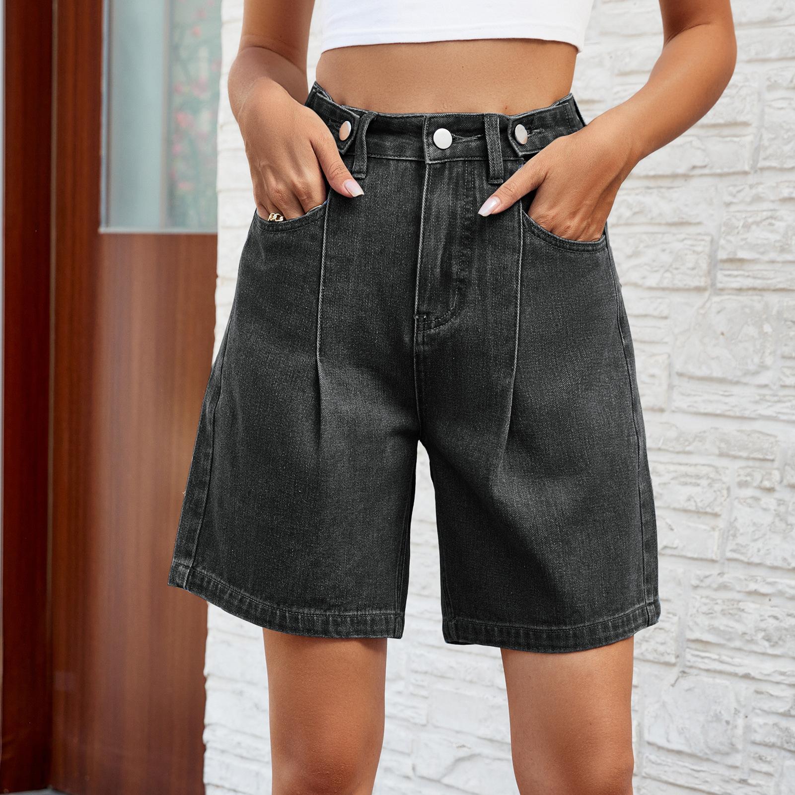 Women's High Waist Wide Leg Denim Shorts Adjustable Waist Baggy Jeans Shorts Y2K Street wear Summer Bottoms With Pockets Most Popular