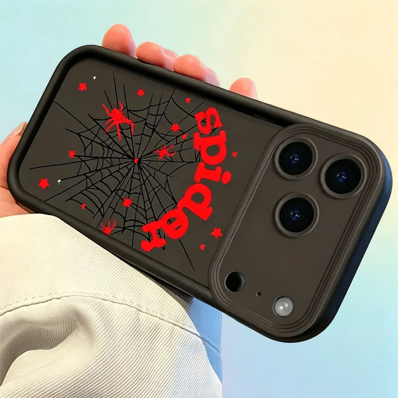Grunge Gothic Streetwear Matte Phone Case, Gothic Red Spider Web Graphic Soft TPU Cover for iPhone 11-17E Pro Max Air Plus, Samsung S21-S26 Ultra Plus FE/A13-A54, Mobile Phone Accessories