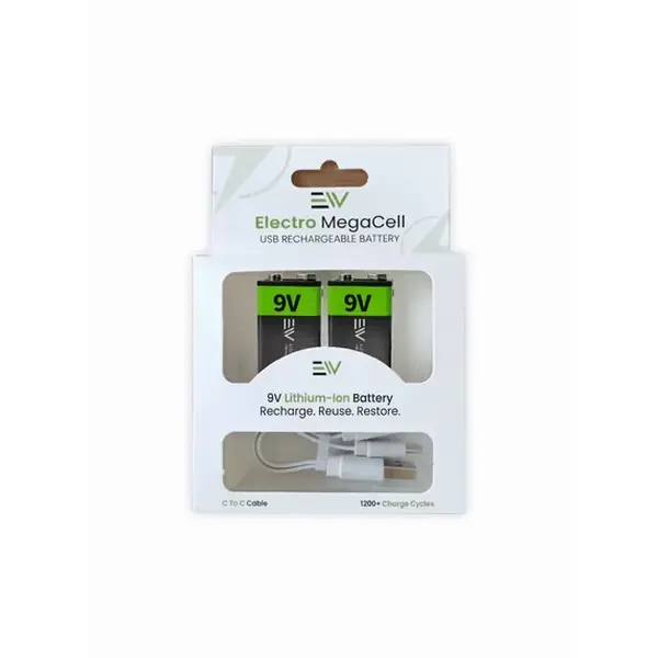 9V Rechargeable Lithium Batteries - 2 Pack, Reusable Electronic Equipment Power Source, Compatible with USB-C Cable, Smoke Detectors