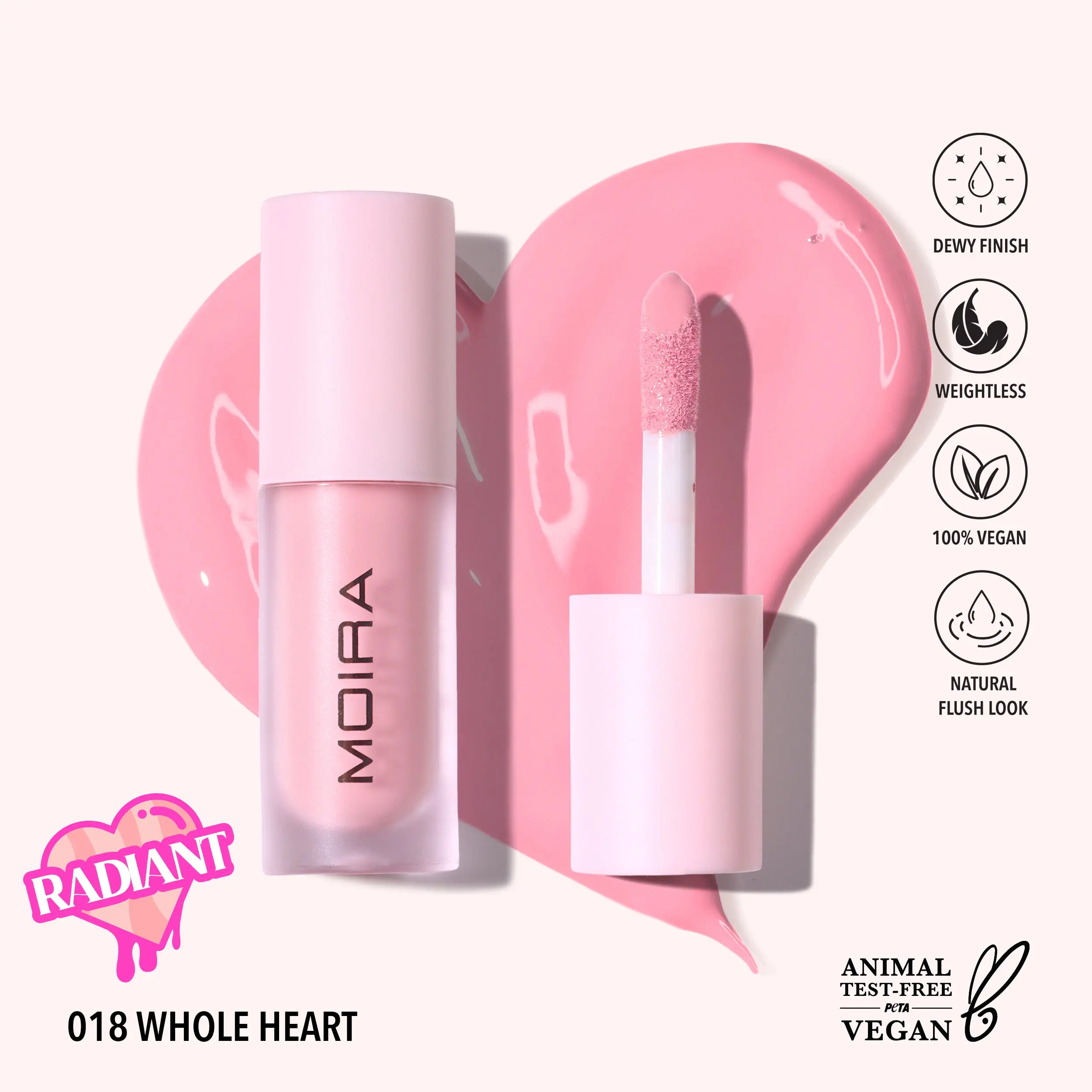 MOIRA | Love Steady Liquid Blush (018, Whole Heart) | Lightweight Matte Liquid Blush with Buildable, Long-Lasting Color