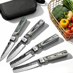 4pcs Hand-Forged Folding Multi-Functional Cutlery Set - Includes Nakiri, Santoku, Bread, and Fruit Cutlery, Ideal Gift for Adults Kitchen Block