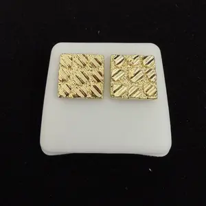 Square Gold Nugget Earrings Elegant Men Earrings