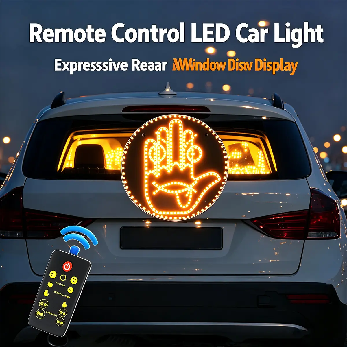 Wireless remote-controlled LED car gesture light that supports various combinations of facial expressions and gestures; a stylish rear window decorative gesture light – a cool car decoration accessory that lets your beloved vehicle can 'talk'